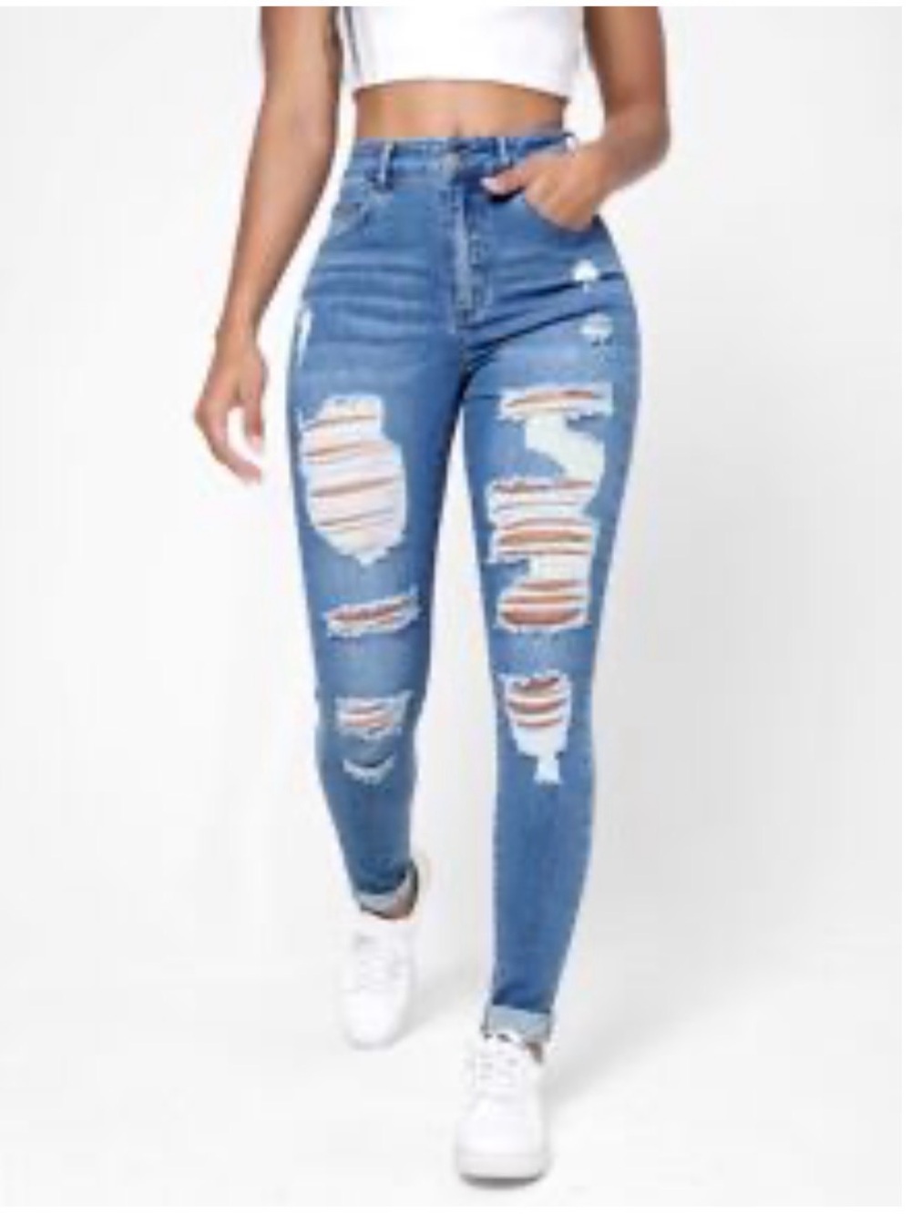 SHEIN Distressed Skinny Jeans in Blue